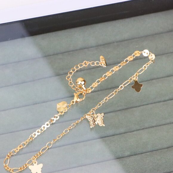 "Rose Gold Butterfly Charm Anklet in Dual Link Design, XPAL1189 - Picture 8 of 12